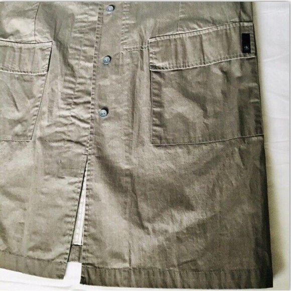 CALVIN KLEIN Trench Coat Large Hidden Buttons Taupe Mid Length Waxed Cotton Feel - Picture 4 of 6
